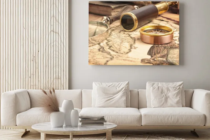 Obraz: Teleskop brass na mapie