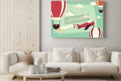 Obraz: Tło z gorącym powietrzem szybko się zwiększać i samolot z faborkiem,