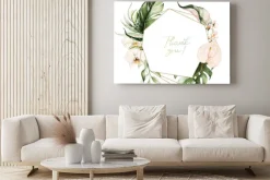 Obraz: Tropical exotic watercolor floral geometric frame. green & gold