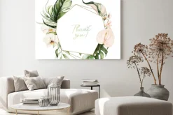 Obraz: Tropical exotic watercolor floral geometric frame. green & gold