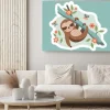 Obraz: Tropical sloth sticker. exotic animal on branch among flowers