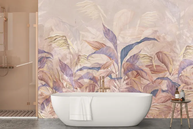 Obraz: Tropikalne liście na jasnym beżowym tle