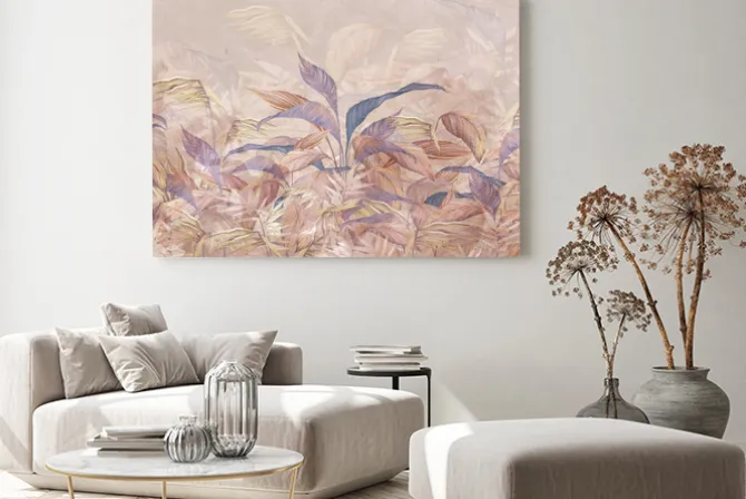 Obraz: Tropikalne liście na jasnym beżowym tle