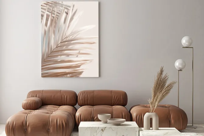 Obraz: Tropikalne liście palmowe na beżowym tle