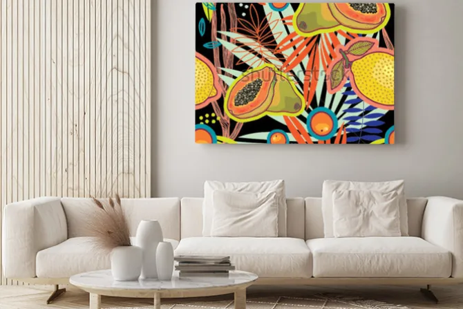 Obraz: Tropikalny lato ogród przy noc podpis wzorem.