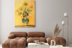Obraz: Żółty bukiet słoneczników na żółto-pomarańczowym tle