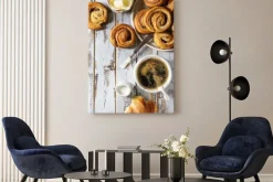 Obraz: Variety of homemade puff pastry buns cinnamon rolls and croissant