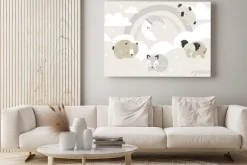 Obraz: Vector children hand drawn cute animals sleeping on clouds and