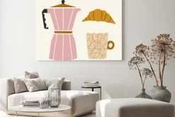 Obraz: Vector illustration with geyser coffee maker, coffee cup with