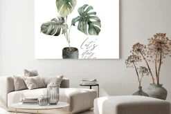 Obraz: Watercolor lets stay home card with monstera. isolation during