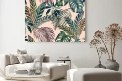 Obraz: Watercolor painting colorful tropical leaf,green leave seamless