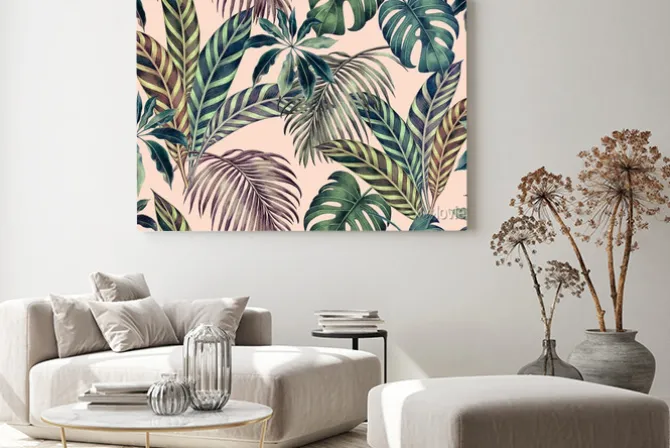 Obraz: Watercolor painting colorful tropical leaf,green leave seamless