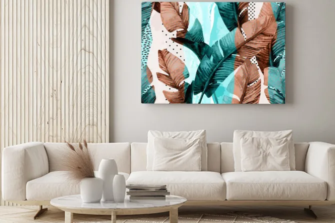 Obraz: Watercolor seamless pattern of banana tropical leaves on vertical