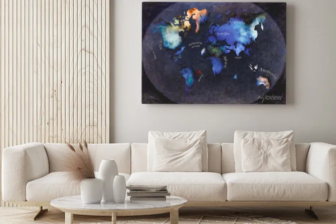 Obraz: Watercolor world map on dark background