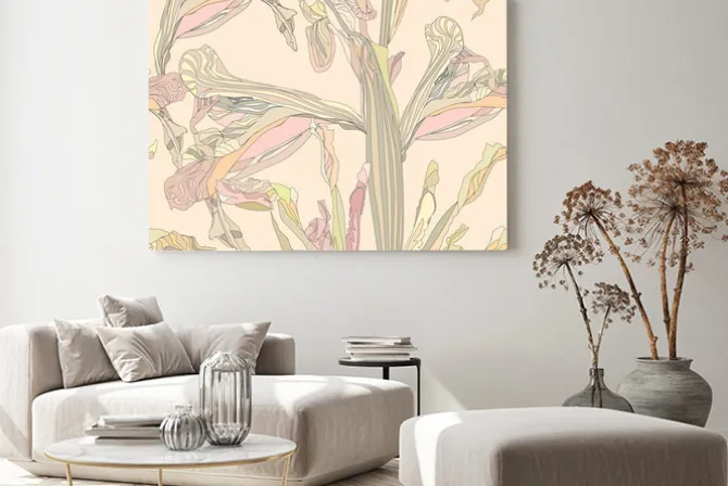 Obraz: Wektor bez szwu tła delikatne kwiaty na beżowym tle irys