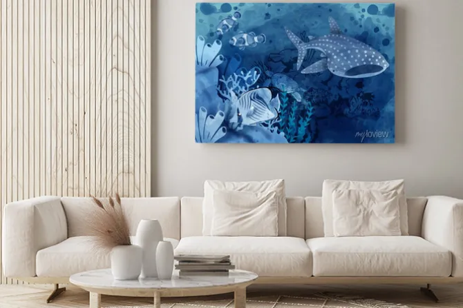 Obraz: Whale shark with the scene of under ocean coral reef area in