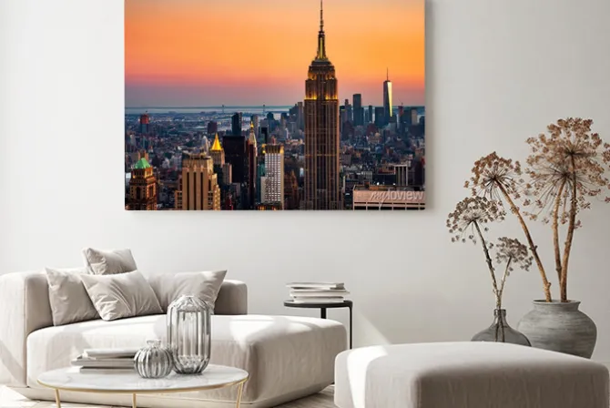 Obraz: Widok z lotu ptaka na miasto linii horyzontu w miasto nowy jork,