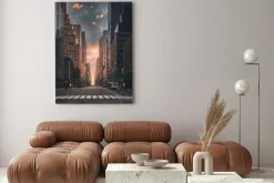 Obraz: Wieżowce w nowym jorku o zachodzie słońca