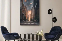 Obraz: Wieżowce w nowym jorku o zachodzie słońca