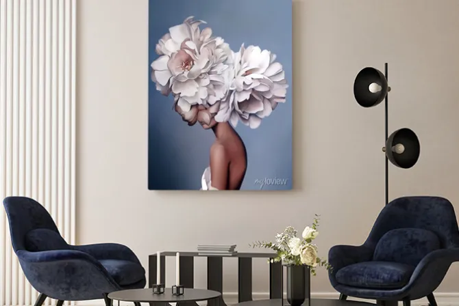 Obraz: Woman with pink flowers