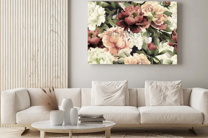 Obraz: Wzór kwiatowy róż na na tle, akwarela.