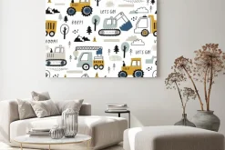 Obraz: Wzór z ciężarówkami i koparkami