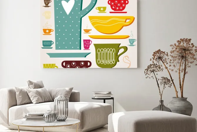 Obraz: Wzór z kolorowymi filiżankami