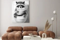 Obraz: Zabawny szop z gazetą na toalecie