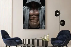 Obraz: Zamknij się z mięśni człowieka ciężarów po treningu sportowego