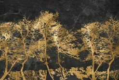 Obraz: Zdobione złote drzewa ma czarnym murze