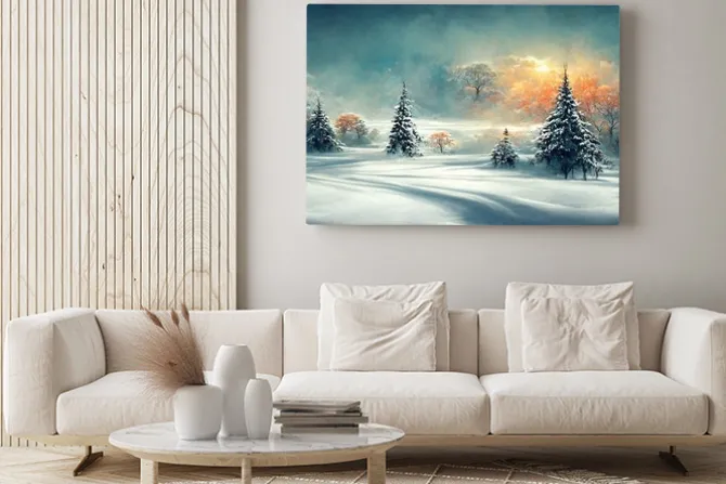 Obraz: Zimowy pejzaż z choinkami