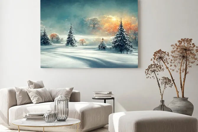 Obraz: Zimowy pejzaż z choinkami