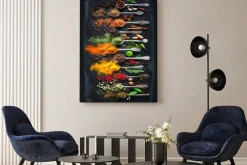 Obraz: Zioła i przyprawy do gotowania na ciemnym tle