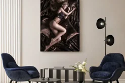 Obraz: Zmysłowa blondynka kobieta pozowanie w bieliźnie.