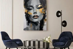 Obraz: Zmysłowa kobieta z niebieskimi oczami portret