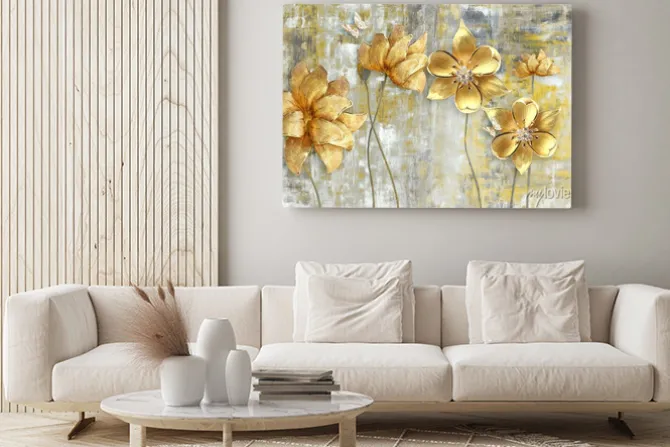 Obraz: Złote kwiaty 3d i motyle