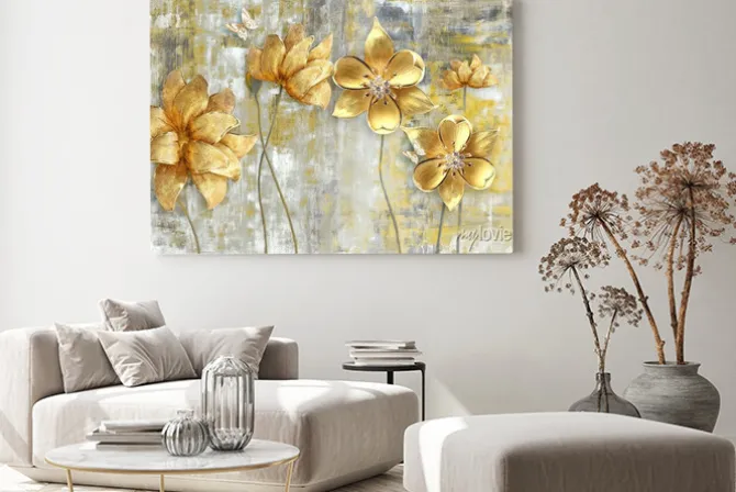 Obraz: Złote kwiaty 3d i motyle
