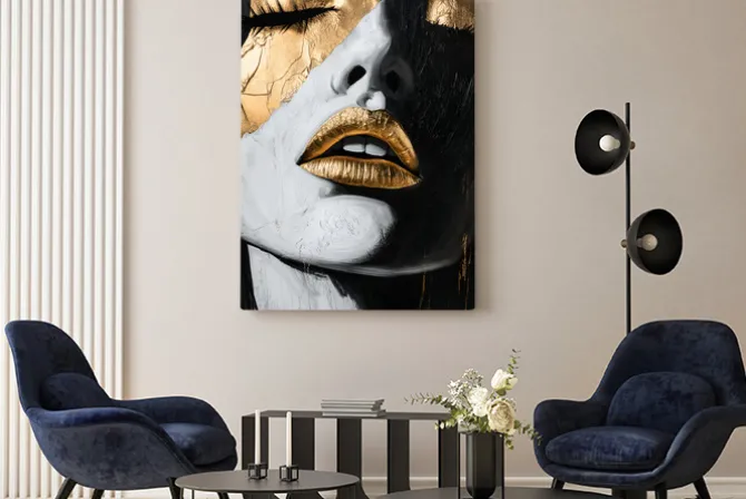 Obraz: Złote usta abstrakcyjny portret kobiety