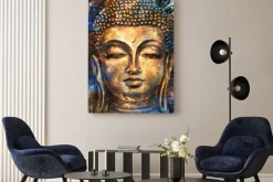 Obraz: Złoty budda z niebieskimi zdobieniami
