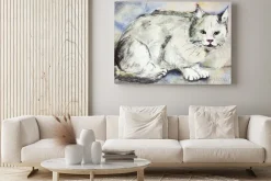 Obraz: Zły szary kot. technika wklepywanie pobliżu krawędzi daje miękką