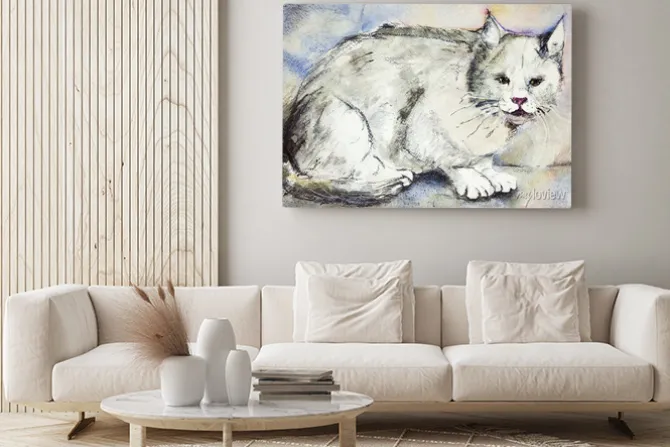 Obraz: Zły szary kot. technika wklepywanie pobliżu krawędzi daje miękką