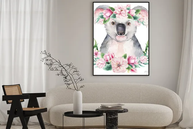 Plakat: A poster with a koala. watercolor cartoon koala tropical animal