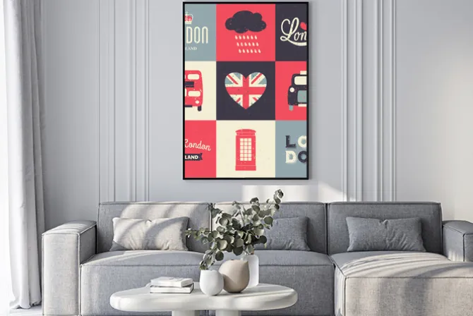 Plakat: A set of vintage style greeting cards with london symbols