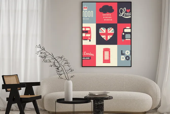 Plakat: A set of vintage style greeting cards with london symbols