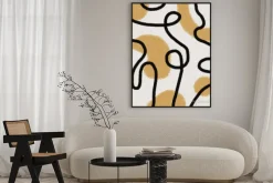 Plakat: Abstract mid century line art and yellow mustard painting
