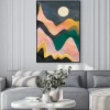 Plakat: Abstract mountains, night sky and moon. hand drawn colorful illustration