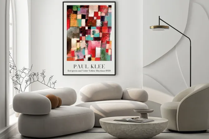 Plakat: Abstrakcja rytmy czerwono-zielone i fioletowo-żółte reprodukcja