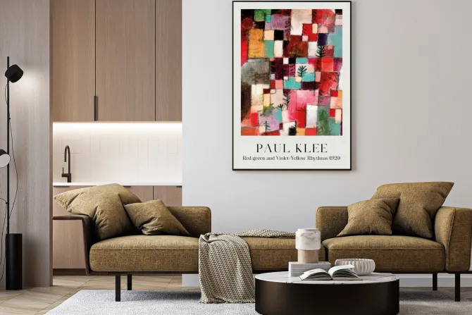 Plakat: Abstrakcja rytmy czerwono-zielone i fioletowo-żółte reprodukcja