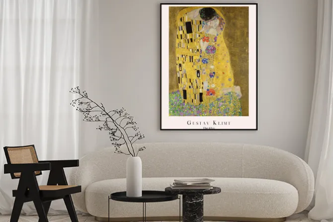 Plakat: Abstrakcja w stylu gustav klimt pocałunek zakochanych