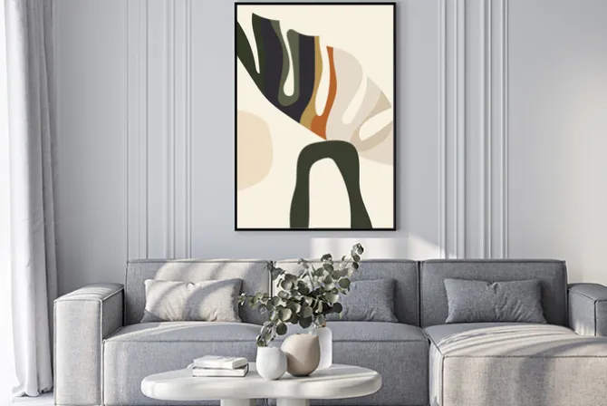 Plakat: Abstrakcja w stylu boho z liściem